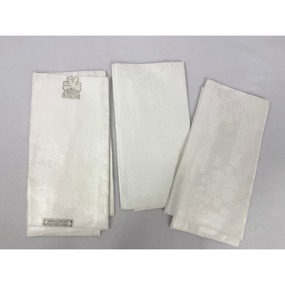 Shamrock All Pure Linen Napkins Made‎ in Ireland Set of 3 Damask Floral